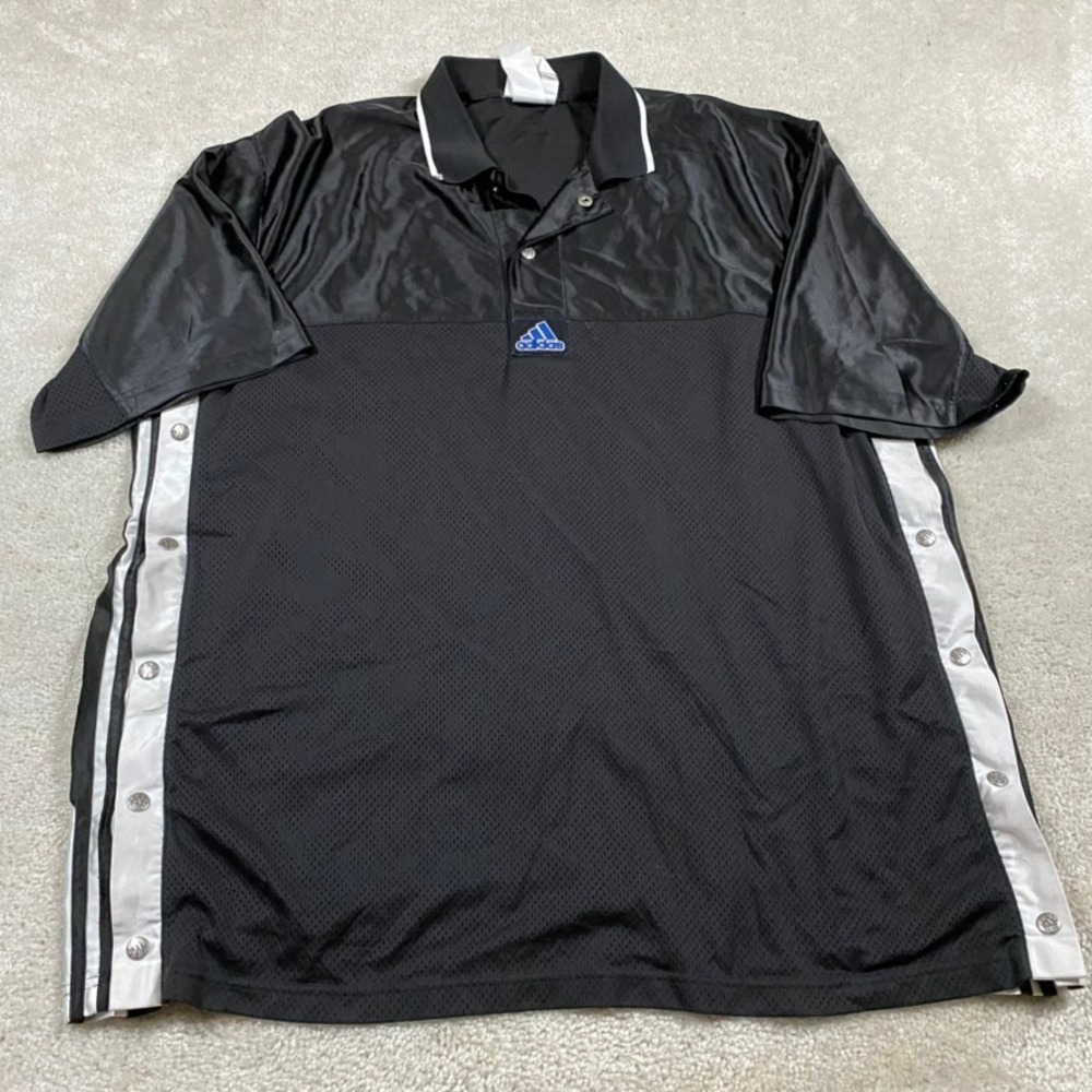 VTG Adidas Shirt Mens XXL Basketball Snap Side Warmup Black White 90s Shooting